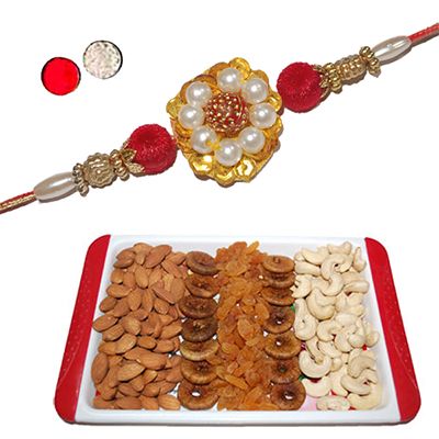 "Rakhi - FR-8170 A-code 084(SINGLE RAKHI), Dryfruit Thali - RD1000 - Click here to View more details about this Product